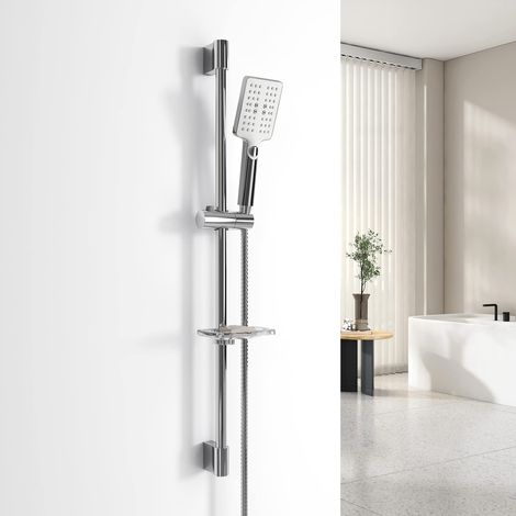 Ensemble de douche avec barre de douche de 72 cm, douchette à main avec tuyau de 150 cm, porte-savon et support, pour salle de bain, colonne de douche, chromé (1/5)