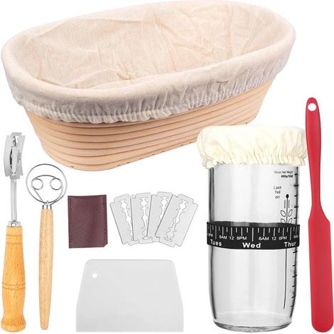 Cestino per la raccolta, cestino ovale per la lievitazione, lievito madre da 700 g, contenitore per lievito madre con fascia indicatrice di data, cestino per il pane, set per lievito madre per panetti (1/5)