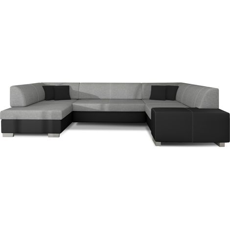 Canapé panoramique en U Gris & Noir convertible 6 places HAVANE avec couchage spacieux (1/3)