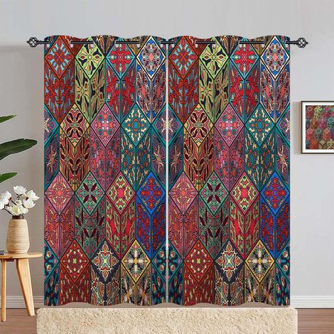 Rideau Occultant Coloré Vintage Mandala Fleur Rideau Thermique Isolant Tenture Opaque à Oeillets Draperies Intérieurs pour Maison Chambre Salon 2 Panneaux L 140 x H 280 cm - 140L X 280H cm (2 Panneaux (1/5)