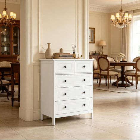 Kommode mit 5 Schubladen, 74 x 40 x 91 cm, weiß, aus MDF und Spanplatte OKMYHOME (1/5)