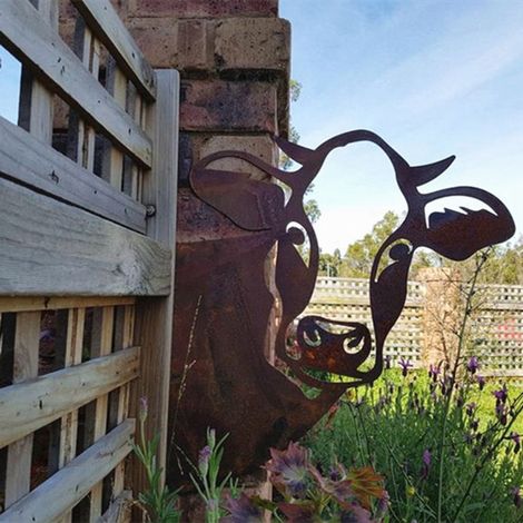 Statue Vache En Métal - Décoration De Jardin Rustique Avec Finition Vieillie - Pour Pelouse Terrasse Et Balcon - 1 Pièce (1/5)