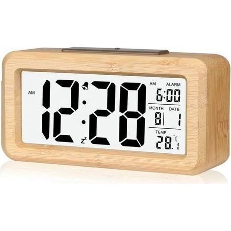 Réveil numérique en Bambou à réglage Facile avec température, Réveil Digital, pour Chambre à Coucher (1/5)