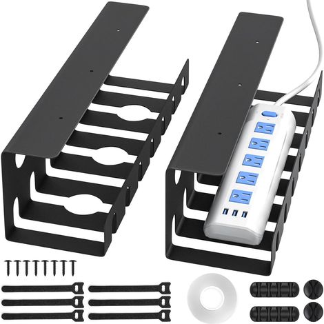 Kabelmanagement fürs Büro (2er-Set) – Kabelmanagement für Schreibtische aus Stahl – schnelle und einfache Montage – Kabelversteck – robustes und praktisches Kabelmanagement, max. 5 kg, schwarz