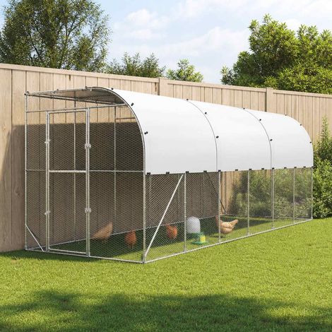 vidaXL Poulailler contre le mur Argenté 600 x 150 x 215 cm (1/5)