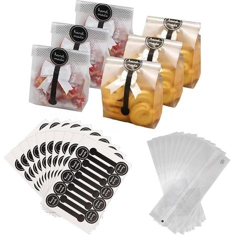 Klarsichtbeutel (150 Stück) zum Verpacken von Süßigkeiten, Brot und Geschenken, inklusive Klebeetiketten