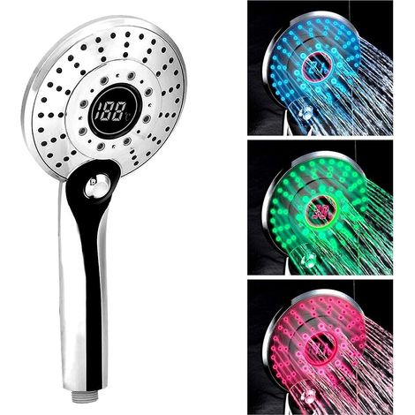 Pommeau de douche à main LED à température contrôlée avec 3 modes de jet et affichage numérique de la température (1/4)