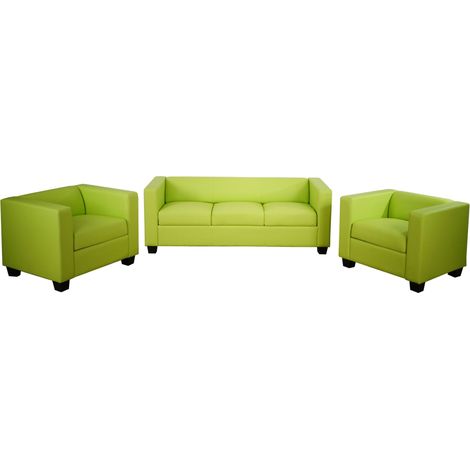 3-1-1 Ensemble de canapés Loungesofa Lille, similicuir, vert clair
