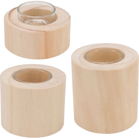 Lot 3 supports bougeoirs en bois bas, moyen, haut, chandeliers simples pour salon bureau chambre étude (1/5)