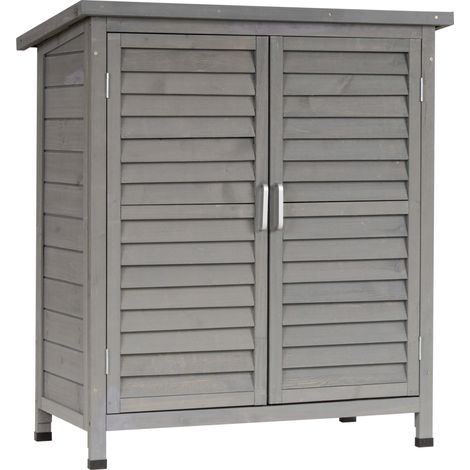 Cobertizo de Almacenamiento de Madera para Jardín con 2 Estantes Interiores 2 puertas y Techo Inclinado para Exterior Terraza 87x46,5x96,5 cm (1/5)