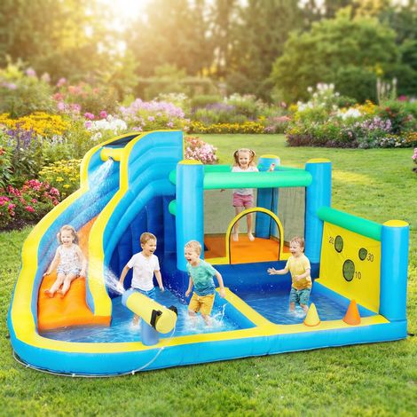 Château gonflable avec souffleur 8 en 1 oxford parc aquatique trampoline multicolore piscine à balles toboggan finition de qualité