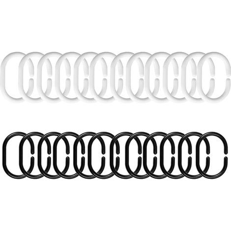 24 Stück – Gardinenringe – C-Haken – Strapazierfähiger Kunststoff für Bad und Fenster – Schwarz – 5,4 x 3,7 x 0,4 cm (1/5)