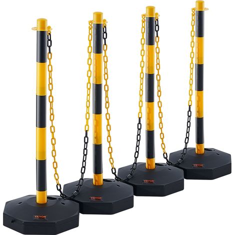 Poteau de Signalisation 4PCs Poteau de Délimitation sur Socle Remplissable Hauteur Réglable Cône de Signalisation Longue Chaine 2,4 m pour Contrôle de Circulation Chantier Parking Jaune et Noir (1/5)