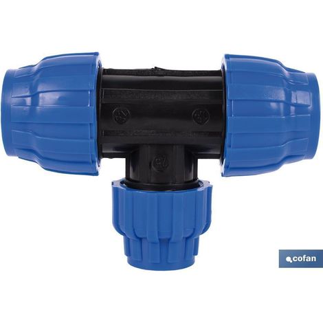 T reducida de polipropileno PN16 63 x 40 x 63 mm, junta EPDM, color negro. (1/4)