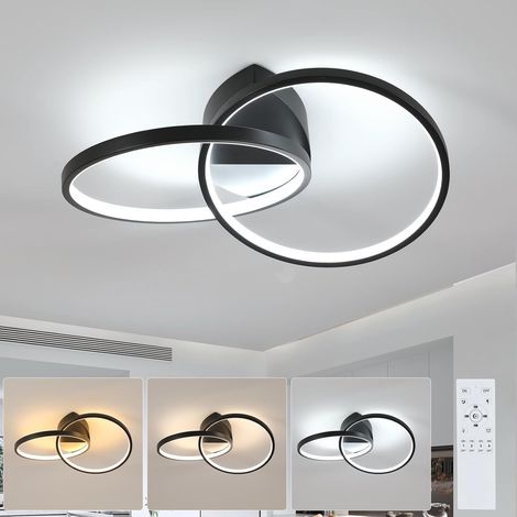 COMELY Plafonnier LED moderne avec télécommande, luminaire à intensité variable pour salon, chambre, cuisine, bureau - 23 W, noir, aluminium, 54 cm, 3 000 K - 6 500 K [Classe énergétique E] (1/5)