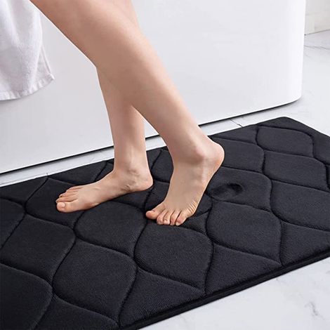 Tapis De Bain - Microfibre Absorbant Non Glissant - Pour Salle De Bain Douche Baignoire Cuisine - 40 X 60 Cm - Noir (1/5)