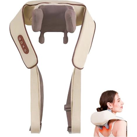 Appareil de massage électrique pour le cou et les épaules avec chaleur, 6 têtes de massage, massage Shiatsu et tissus profonds, intensité réglable, silencieux 50 dB, sans fil, beige (1/5)