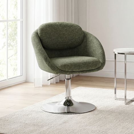 Wahson Fauteuil de Salon Moderne en Chenille, Chaise Coiffeuse Design Confortable avec Base Ronde Chromée Chaise Scandinave d'Appoint de Chambre, Vert (1/4)