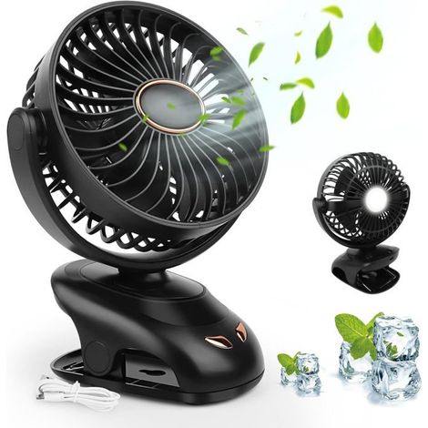 Ventilateur portable silencieux, ventilateur de table avec veilleuse et affichage LED, rechargeable, 5 vitesses, 90° (1/5)