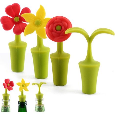 Tapones para vino con forma de seta, Paquete de 5, Tapones de vacío para vino, Tapones de silicona, Reutilizables, Rosa/Rojo/Morado/Azul/Verde (1/5)