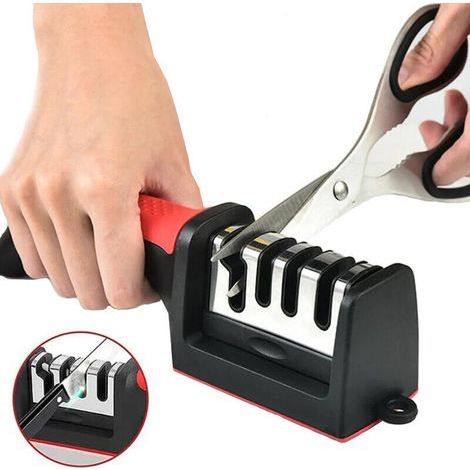 4-in-1 Profi-Messerschärfer für Edelstahl und Keramik, rutschfester Gummi, Grobschärfen und Präzisionsglätten (1/5)