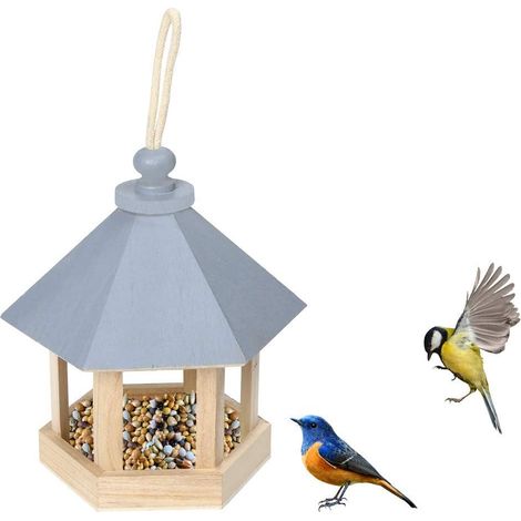 Mangeoire Oiseaux Exterieur en Bois, Maison Oiseaux Nichoirs Boîte Décoration Jardin Terrasse Balcon, Pendaison Mangeoire à Oiseaux Sauvages avec Toit Hexagonal étanche - Rose (1/5)