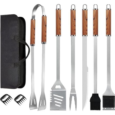 9-in-1 BBQ Tools Set Extra Thick Stainless Steel Grill Tool Set with Storage Bag, Premium Complete BBQ Utensils Set for Outdoor Camping, Heavy Duty BBQ Accessories Kit for Men and Women Gift