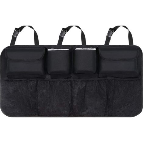 Organiseur de Coffre de Voiture en Maille avec 8 Poches, Sangle réglable et 3 Rubans de Fixation, Organisateur Voiture Enfant Convient pour SUV, MVP (1/5)