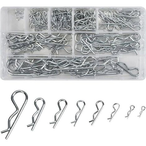 Kit d'assortiment de 180 goupilles fendues, 8 tailles de clips en R, goupilles de retenue, clips en forme de R (1/5)