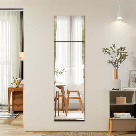 Lot de 4 Miroir, Verre 35x35 cm, Épaisseur 2 mm, Bord Poli, Adhésif Double Face, Pour Salon Chambre Couloir