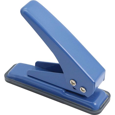 Perforatrice manuelle à un trou (6,35 mm), capacité de 20 feuilles, base antidérapante, idéale pour les loisirs créatifs et le bureau, bleue. (1/5)