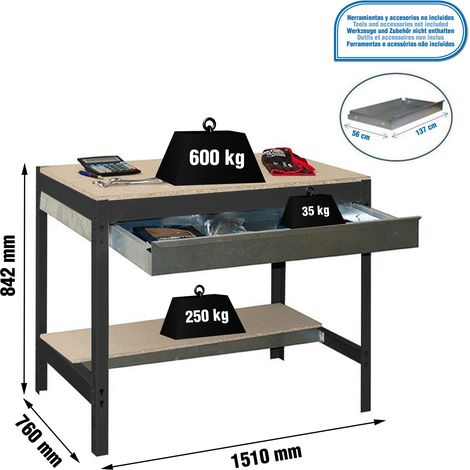 Simonrack Robuster Arbeitstisch Anthrazit Metall und Holz
