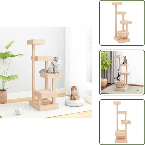Arbre à chat 45,5x49x103 cm Bois de pin massif - Arbre À Chat - Meubles Pour Chat - Jouet Pour Chat - Griffoir - Maison Pour Chat (1/5)