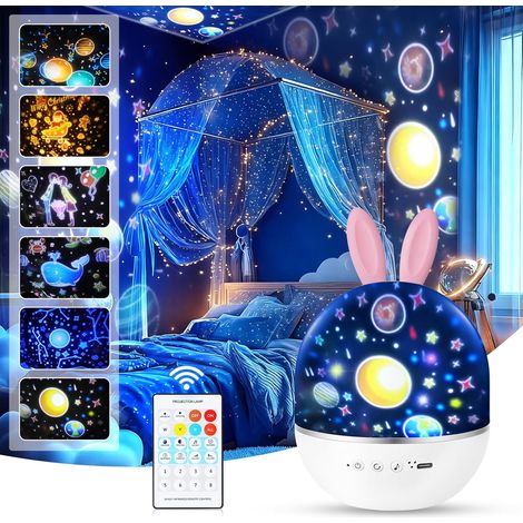Children's Star Projector Night Light, Baby Night Light, Star Projector Lamp for Children, 360° Rotation Remote Control and Timer, Rechargeable Musical and Light Night Light (1/5)