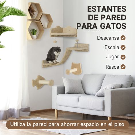 Arbre à chat mural avec 2 poteaux en sisal. double plateforme avec échelle souple et 1 plateforme de saut. beige (1/5)
