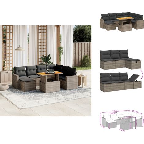 8-tlg. Garten-Sofagarnitur mit Kissen Grau Poly Rattan - Gartenmöbel Set - PE-Rattan Möbel - Outdoor Lounge - Garten Sofa - Gartenecke (1/4)