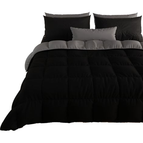 Couette Chaude Hiver 160x260 Bicolore NoirGris Foncé, Double Face, Couette pour lit 1 Personnes, en Microfibre 300g/m², Made in Italy (1/5)