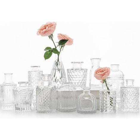 Lot de 12 vases en Verre Transparent pour centres de Table, Mini vases Vintage pour Mariage, Maison, décoration de Table (1/5)
