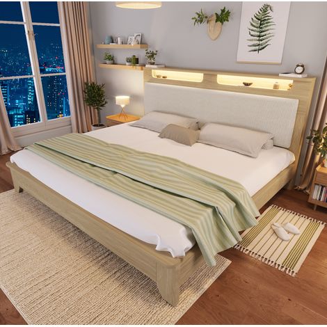Letto matrimoniale contenitore con LED e materasso DESVIAE (1/5)