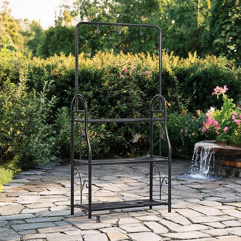 Étagère à plantes 3 niveaux avec barre de suspension noire (1/5)