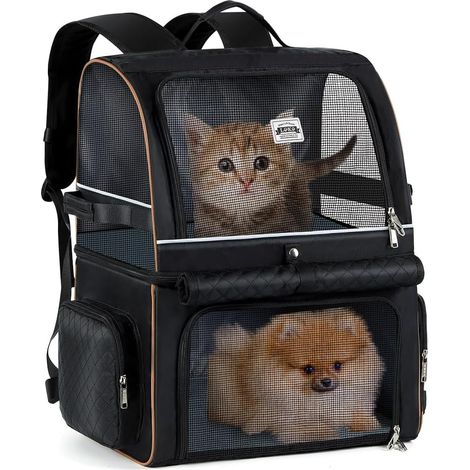 Sac à Dos pour 2 Chats, Double Compartiment, Jusqu’à 11 kg, Noir (1/5)