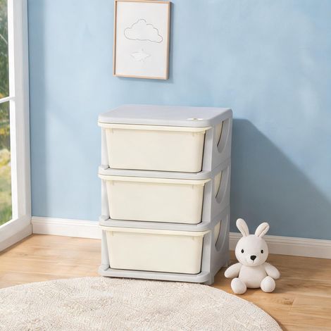 37 x 37 x 56,5 cm Coffre de rangement enfant 3 tiroirs plastique (1/5)