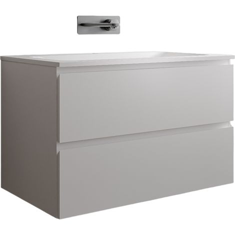 BERNSTEIN - Meuble vasque de salle de bain MDF Blanc mat avec lavabo fonte minérale Blanc mat - 80x45,6x50cm - AVA BRUXELLES - Blanc mat, Blanc mat sans trou pour robinetterie