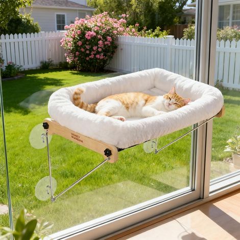 Hamac pour Chat Fenetre, Perchoir Chat Transat Fenêtre XL Fenêtre de Lit pour Chats Perchoir Hamac avec Ventouse Puissante, Panier Chats Fenetre Bois Jusqu'à 18kg, 56x3230CM (1/5)