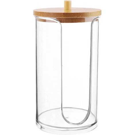 1 Dispensador de vasos, soporte de acrílico, tapa de bambú, para baño (1/5)
