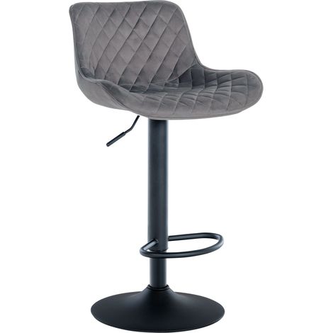 Taburete de bar x1 asiento con pespuntes decorativos rombos en terciopelo gris oscuro y patas de metal negro 100005229