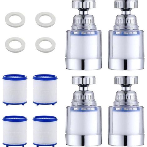 Filtro de agua descalcificador de 4 piezas para grifo - Grifo giratorio con filtro - Transparente - Para fregadero de cocina, hogar y baño (1/5)