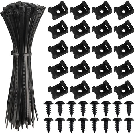 Base de fixation pour colliers de serrage avec trou de vis, Supports en nylon noir pour colliers de serrage, Organisateur de câbles pour maison et bureau (1/5)