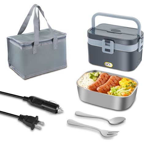 Boîte à lunch électrique à chauffage rapide de 80 W, boîte à lunch chauffante à double couche de 2,8 L, chauffe-aliments portable en acier inoxydable pour voiture, travail et maison Gray (1/5)