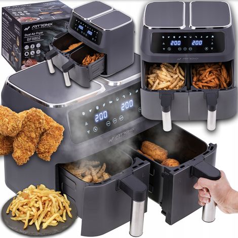 Freidora sin aceite, sin grasa, freidora de aire grande, 2 c谩maras, 8 litros, potencia 2800 W.